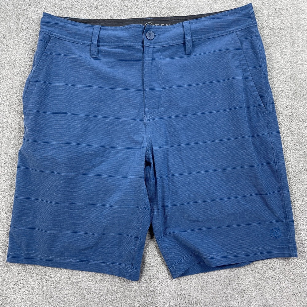 Hang Ten Hybrid Shorts Men 34 Blue Striped Casual Board Shorts Stretch Quick Dry
